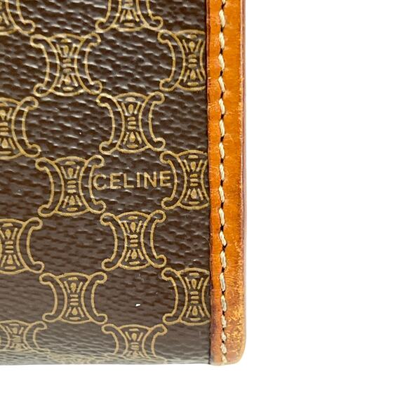 Vintage Celine Macadam Coated Canvas Clutch Pouch Made In Italy Tan Leather Trim - Picture 3 of 14